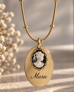 Personalisierte Namenskette aus Edelstahl,  Vintage Style,  Gravur Kette Gold , Cameo Halskette, Viktorianisch, Geschenk für Mama, Schwester